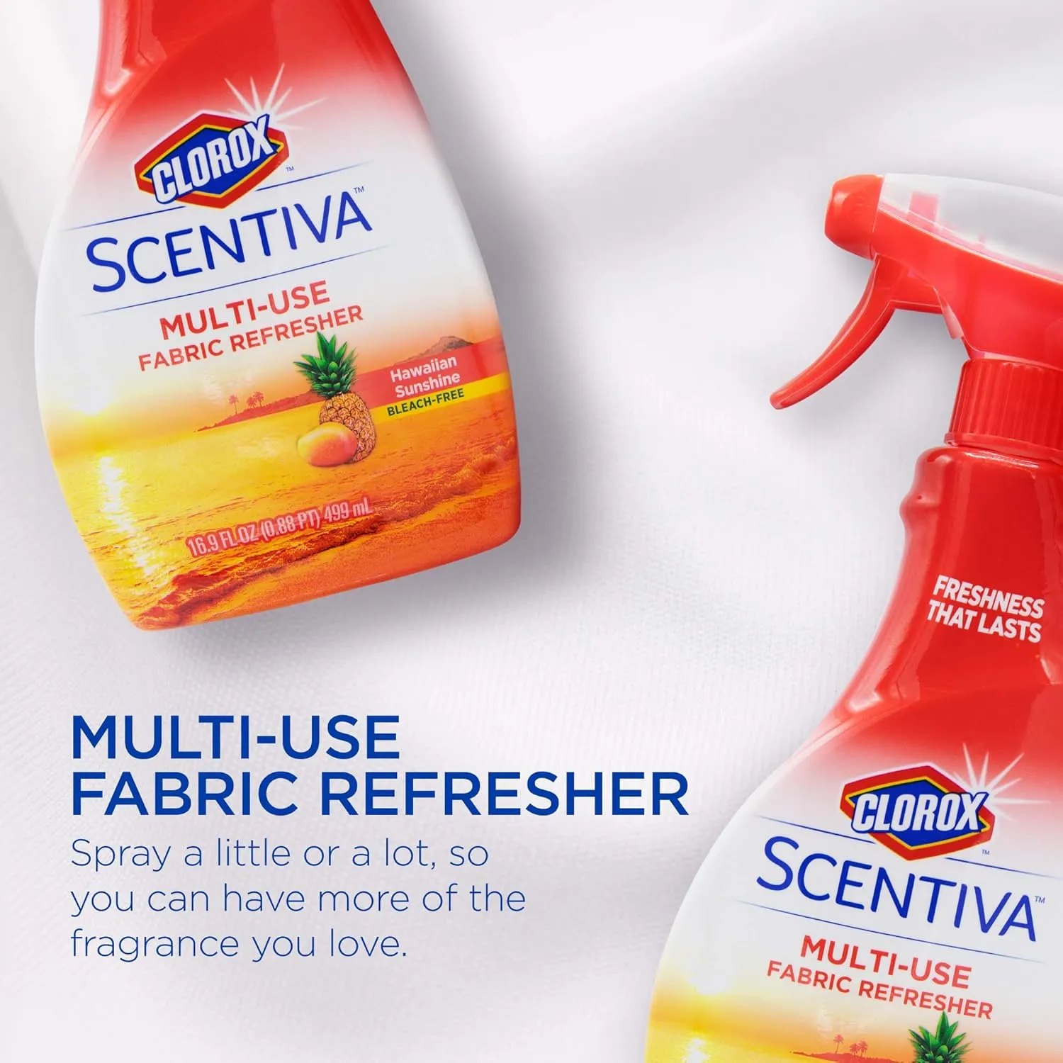 Clorox Scentiva Multi-Use Fabric Refresher Spray in Hawaiian Sunshine, 16.9 Ounces - 6 Pack | Fabric Freshener for Closets, Upholstery, Curtains, and Carpets