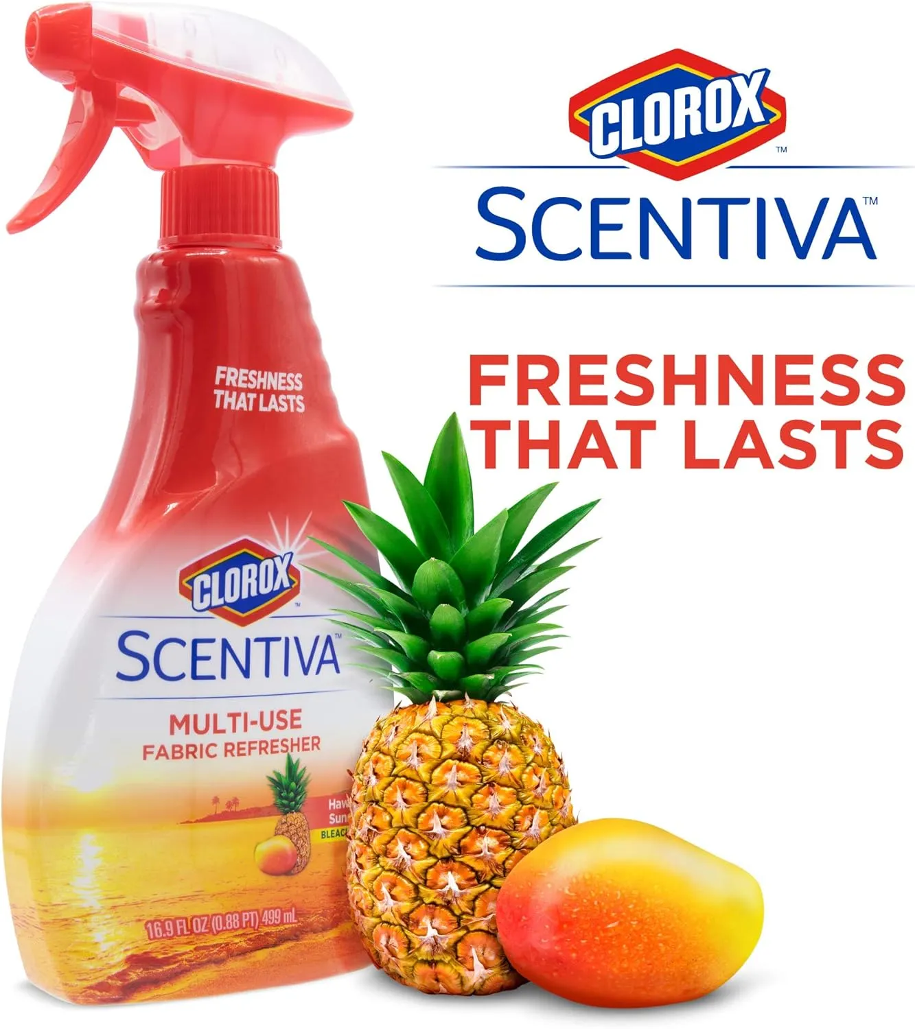 Clorox Scentiva Multi-Use Fabric Refresher Spray in Hawaiian Sunshine, 16.9 Ounces - 6 Pack | Fabric Freshener for Closets, Upholstery, Curtains, and Carpets