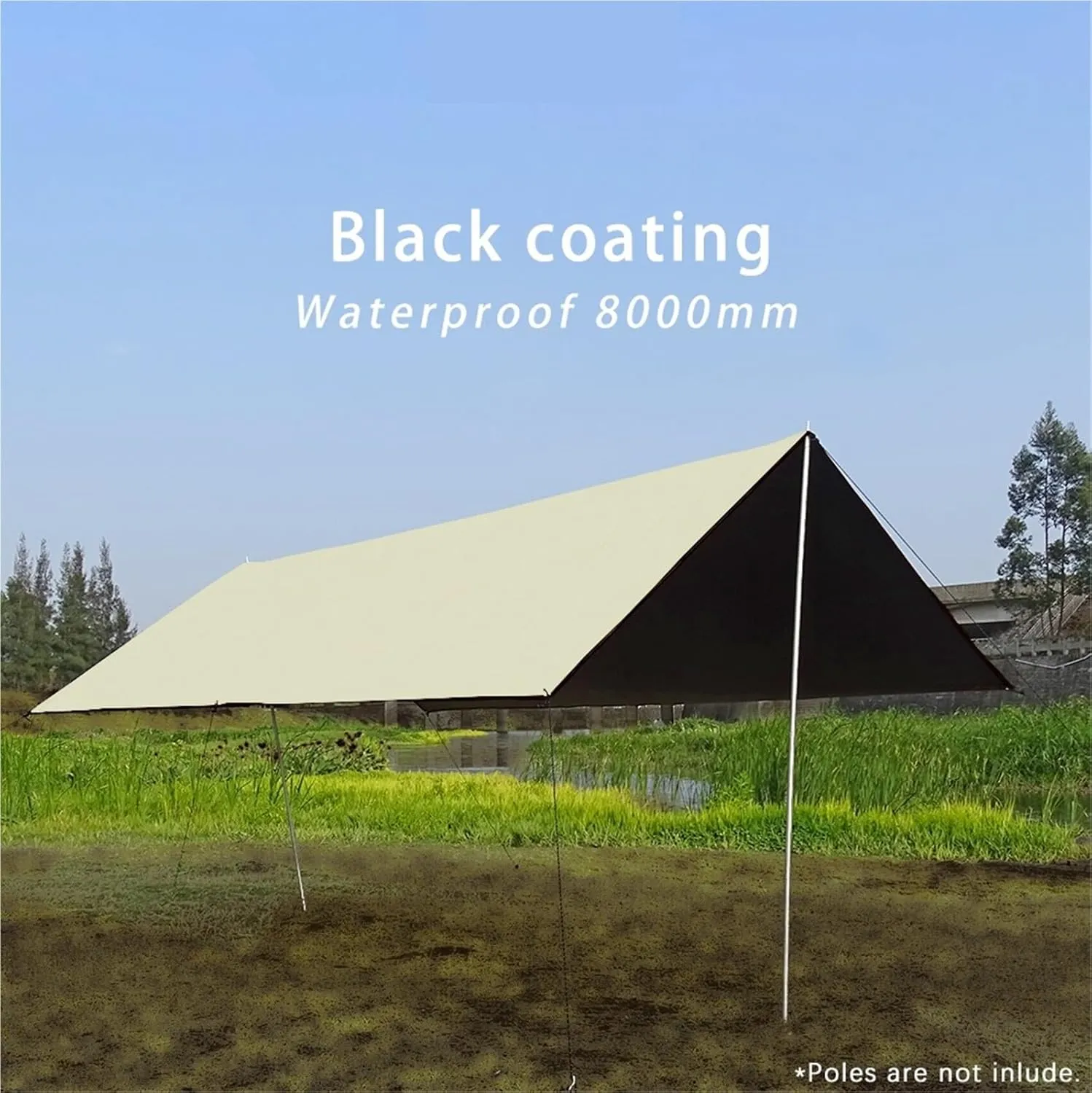 Coating Tarp Block Ourdoor Camping Waterproof Sun Shelter 3x3 3x4 3x5 Coated Beach Sunshade Canopy Without Poles for Outdoors, Picnic(Kit B (6pegs 6ropes),3 * 3.0M)