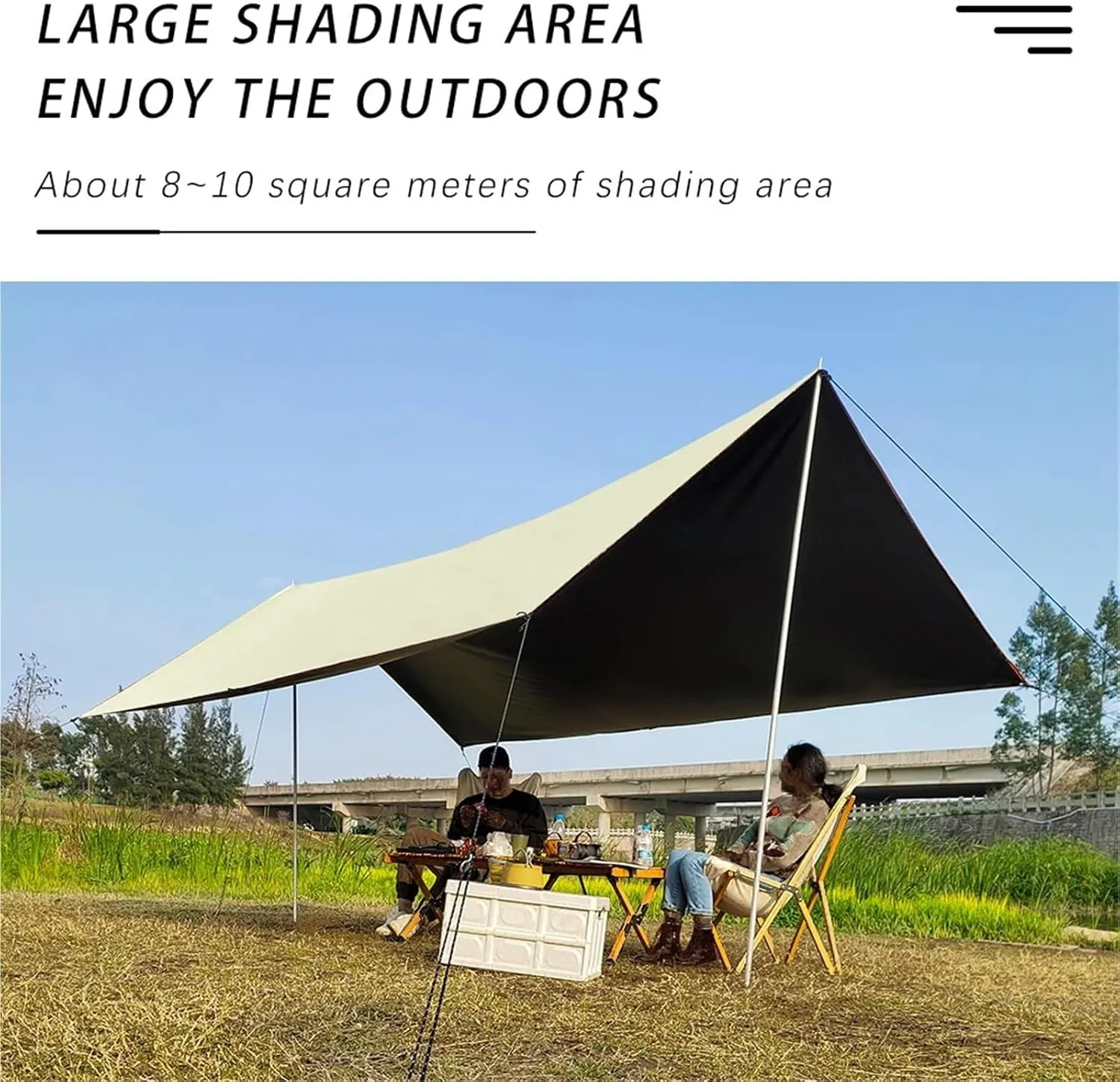 Coating Tarp Block Ourdoor Camping Waterproof Sun Shelter 3x3 3x4 3x5 Coated Beach Sunshade Canopy Without Poles for Outdoors, Picnic(Kit B (6pegs 6ropes),3 * 3.0M)