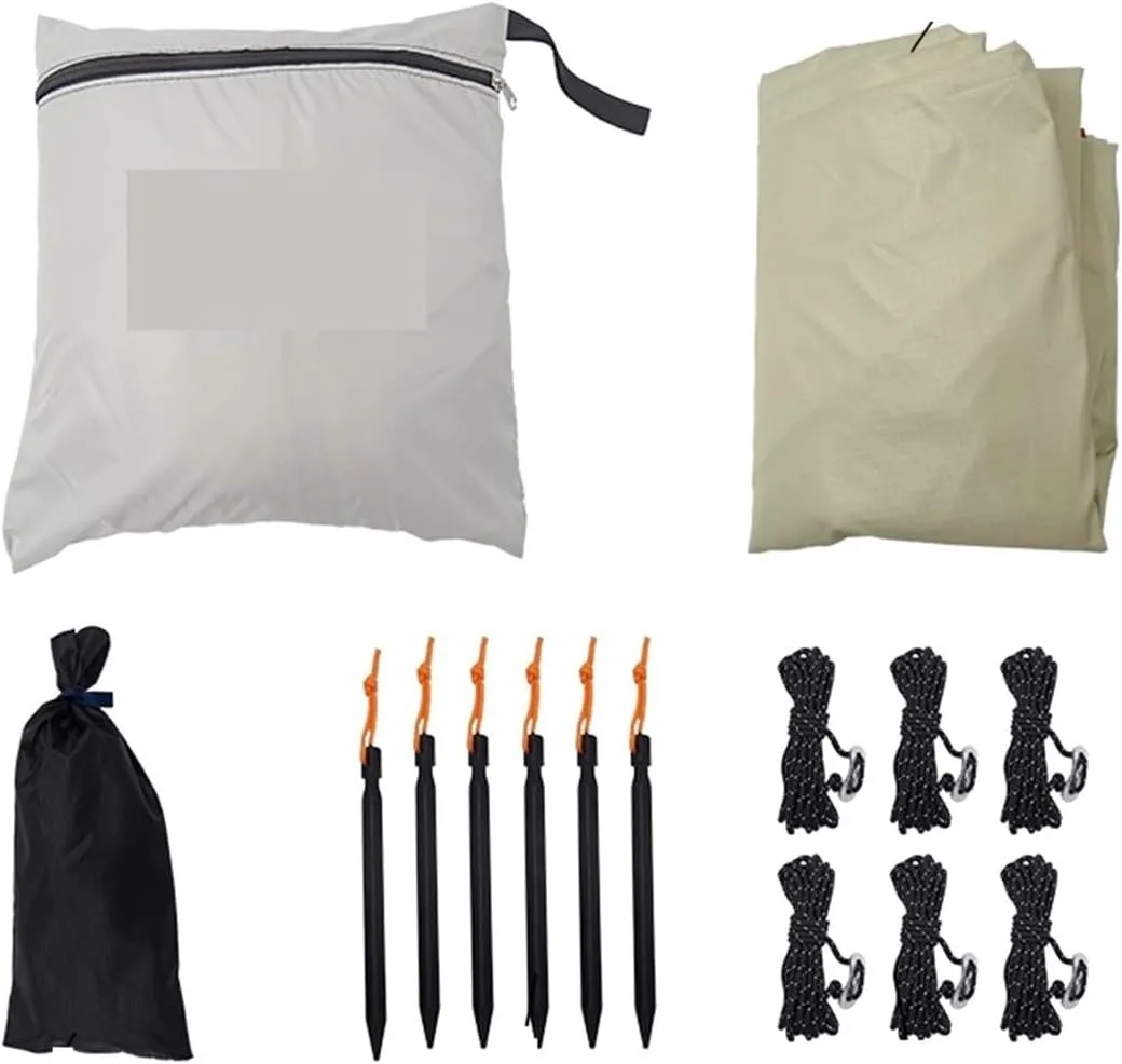 Coating Tarp Block Ourdoor Camping Waterproof Sun Shelter 3x3 3x4 3x5 Coated Beach Sunshade Canopy Without Poles for Outdoors, Picnic(Kit B (6pegs 6ropes),3 * 3.0M)