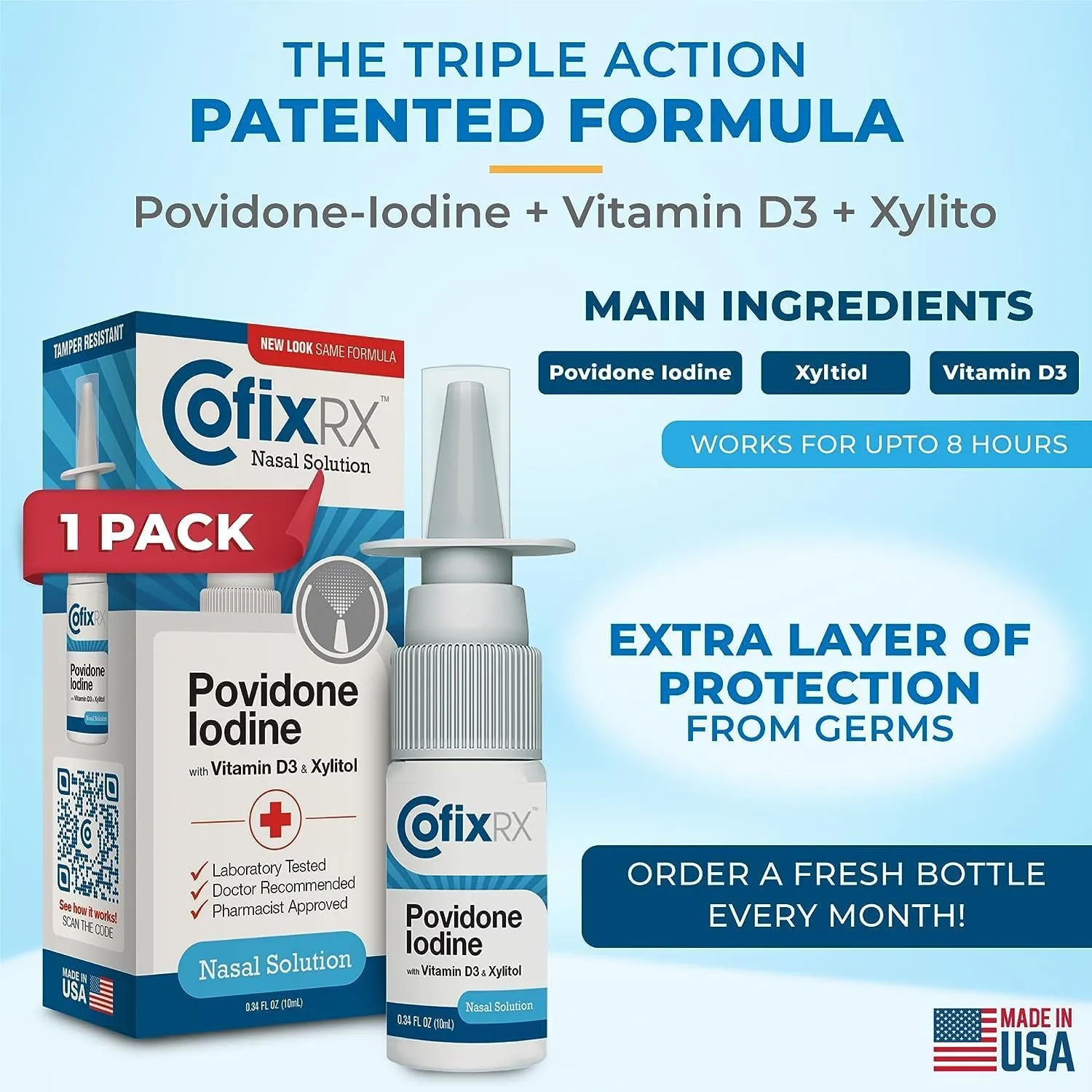CofixRX Antiviral Nasal Spray and Immunity Boost, 10ml, Povidone Iodine Sinus Allergy Prevention