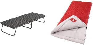 Coleman ComfortSmart Camping Cot with Sleeping Pad & Palmetto Cool-Weather Sleeping Bag, 30°F Lightweight Camping Sleeping Bag for Adults, No-Snag Zipper with Stuff Sack Included