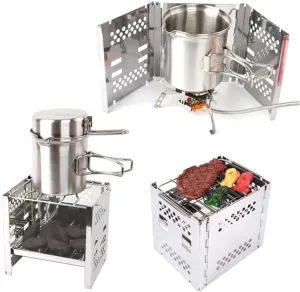 Collapsible Camping Grill Portable BBQ Grill Windscreen Stainless Steel Stove for Outdoor Cooking Ideal for Camping Picnics and