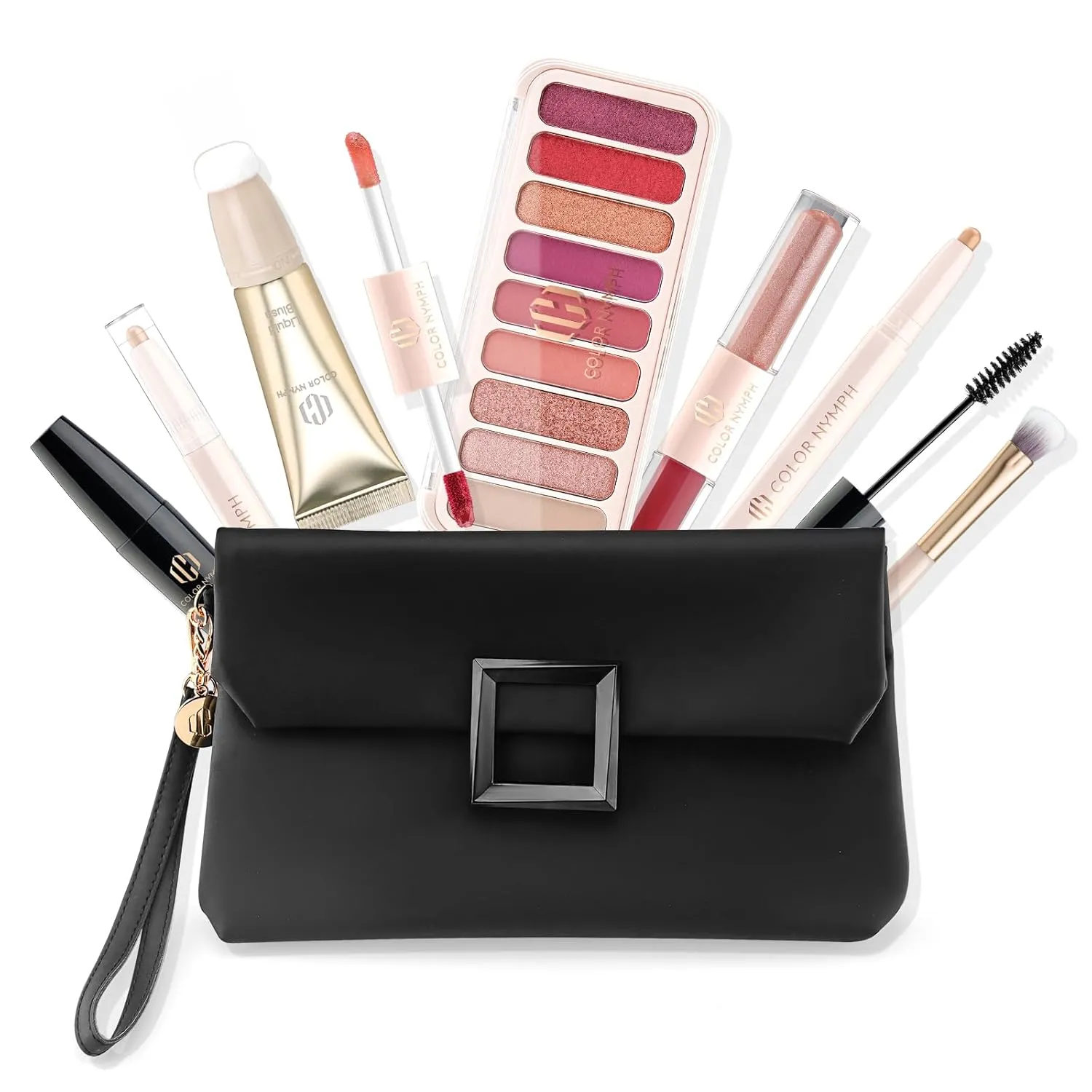 Color Nymph All In One Makeup Kit For Teens And Girls With Waterproof Handbag Makeup Kit Included 9 Colors Matte And Pearl Eyeshadow Palette Liquid Blush, Double Ended Lipgloss Concealer Brush Mascara