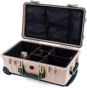 ColorCase Pelican Protector 1510 Carry-on Case Desert Tan - Medium Size Waterproof Case with TrekPak Divider System & Mesh Lid Organizer - OD Green Handles & Latches