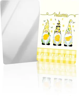 Compact Card Mirror, Unbreakable Stainless Steel Makeup Mirror Cartoon Dwarfs with Farm Fresh Lemon Rectangular Handheld Small Travel Mirror for Camping, Travelling