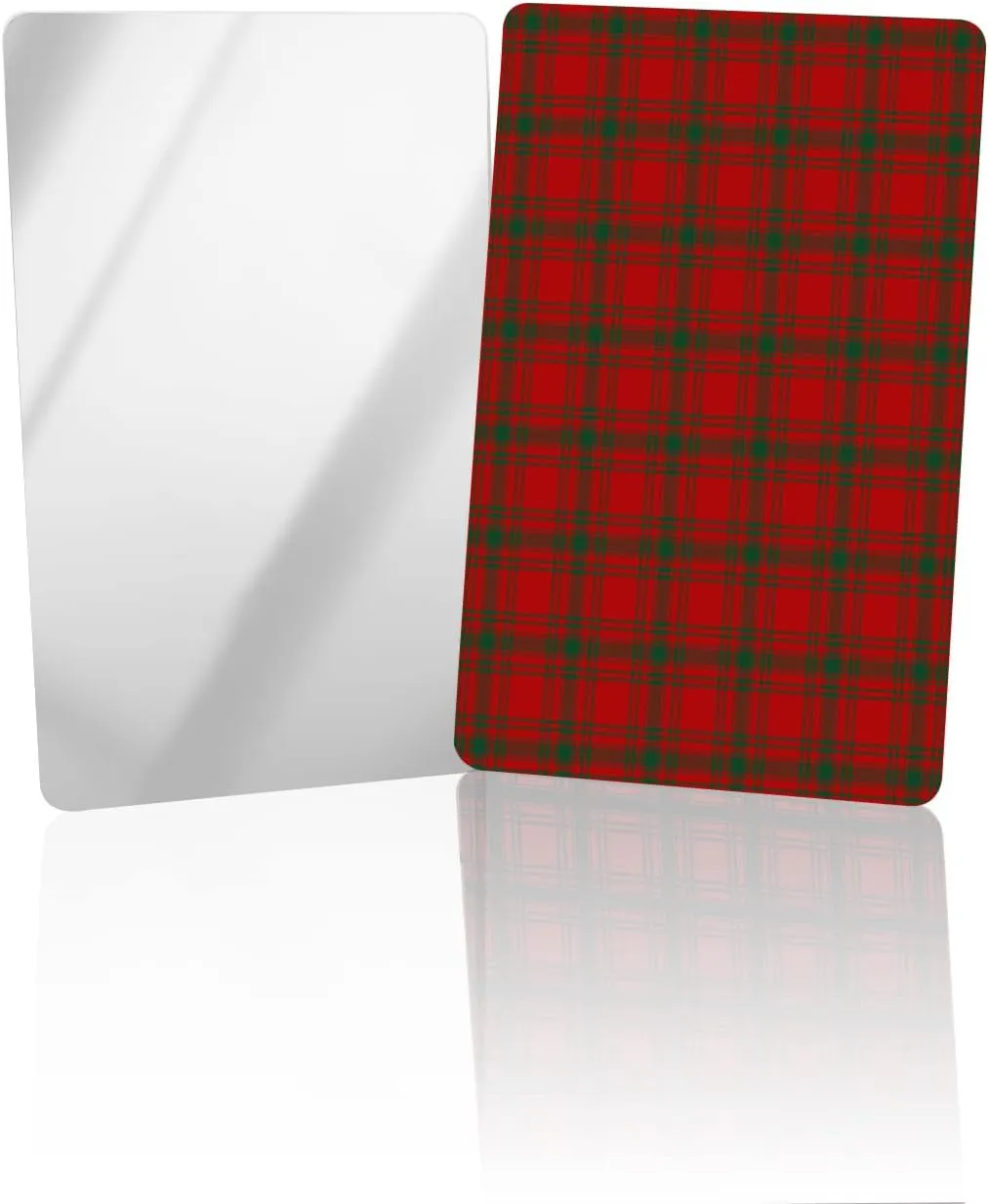 Compact Card Mirror, Unbreakable Stainless Steel Makeup Mirror Green and Red Buffalo Check Merry Christmas Rectangular Handheld Small Travel Mirror for Camping, Travelling