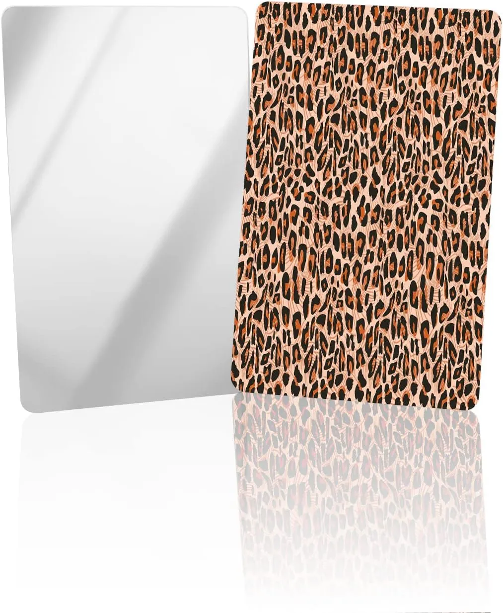 Compact Card Mirror, Unbreakable Stainless Steel Makeup Mirror Leopard Print Skin Pattern of a Wild Safari Animal Rectangular Handheld Small Travel Mirror for Camping, Travelling