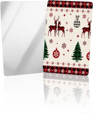 Compact Card Mirror, Unbreakable Stainless Steel Makeup Mirror Merry Christmas Red Black Buffalo Plaid Checks Elk Print Rectangular Handheld Small Travel Mirror for Camping, Travelling