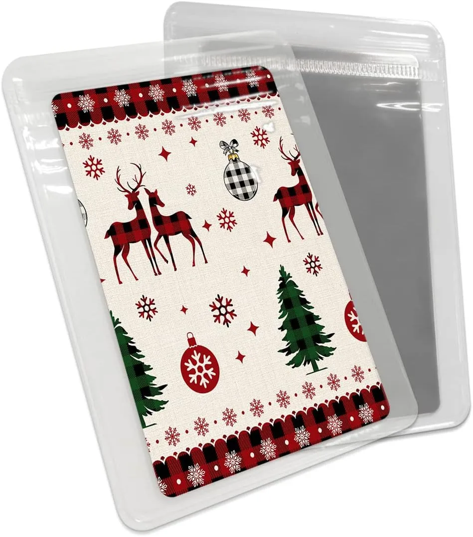 Compact Card Mirror, Unbreakable Stainless Steel Makeup Mirror Merry Christmas Red Black Buffalo Plaid Checks Elk Print Rectangular Handheld Small Travel Mirror for Camping, Travelling