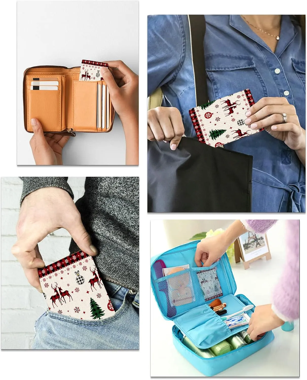 Compact Card Mirror, Unbreakable Stainless Steel Makeup Mirror Merry Christmas Red Black Buffalo Plaid Checks Elk Print Rectangular Handheld Small Travel Mirror for Camping, Travelling