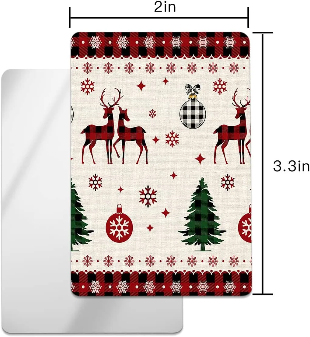 Compact Card Mirror, Unbreakable Stainless Steel Makeup Mirror Merry Christmas Red Black Buffalo Plaid Checks Elk Print Rectangular Handheld Small Travel Mirror for Camping, Travelling