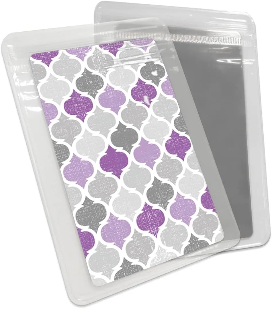 Compact Card Mirror, Unbreakable Stainless Steel Makeup Mirror Purple Grey Retro Geometric Hexagonal Rectangular Handheld Small Travel Mirror for Camping, Travelling
