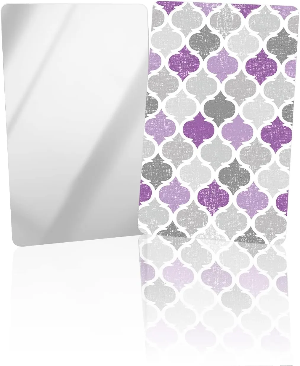Compact Card Mirror, Unbreakable Stainless Steel Makeup Mirror Purple Grey Retro Geometric Hexagonal Rectangular Handheld Small Travel Mirror for Camping, Travelling