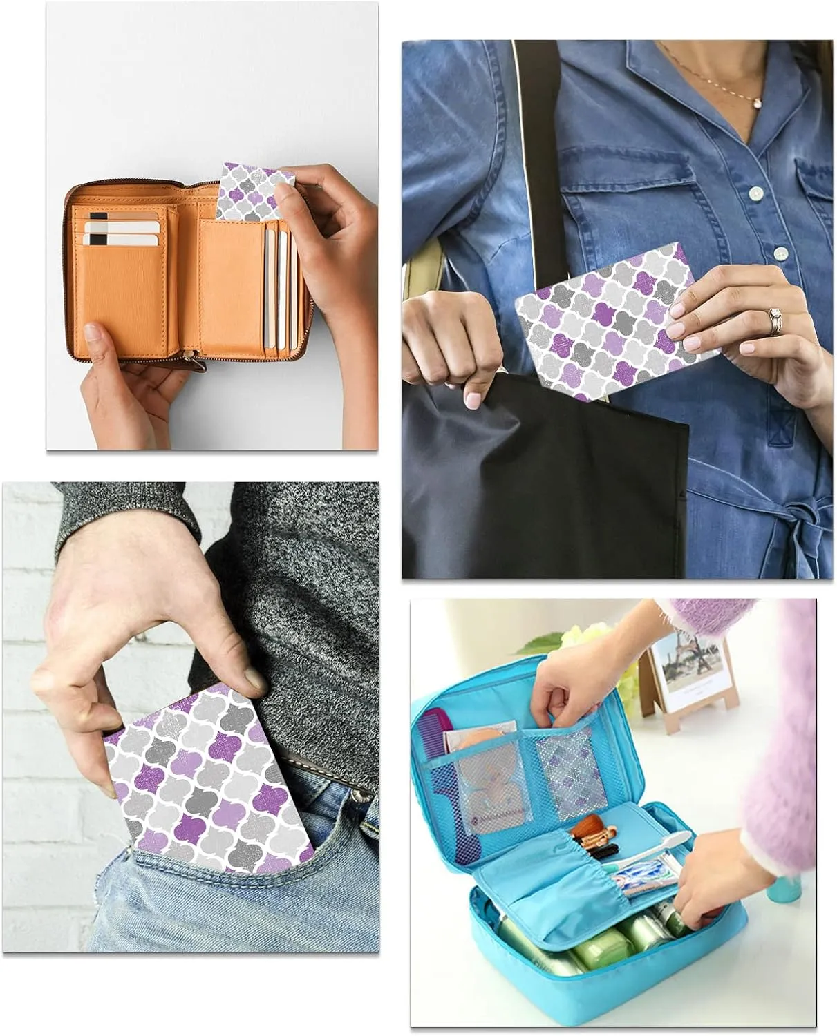 Compact Card Mirror, Unbreakable Stainless Steel Makeup Mirror Purple Grey Retro Geometric Hexagonal Rectangular Handheld Small Travel Mirror for Camping, Travelling