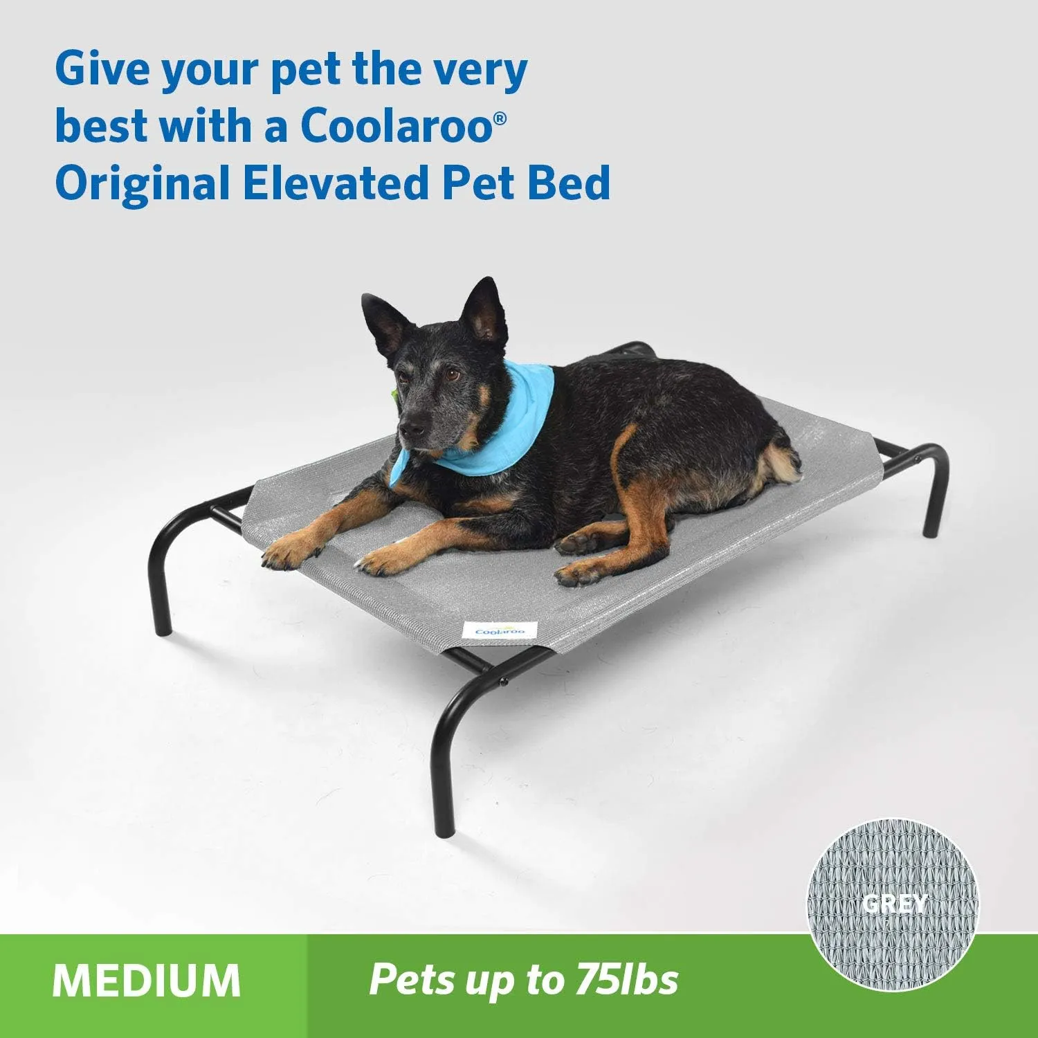 Coolaroo Original Elevated Dog Bed - Breathable Off-The-Ground Pet Bed with Cooling Fabric, Joint Relief & Moisture-Resistant Fabric, 100% Recyclable, Easy Clean, Grey, Medium