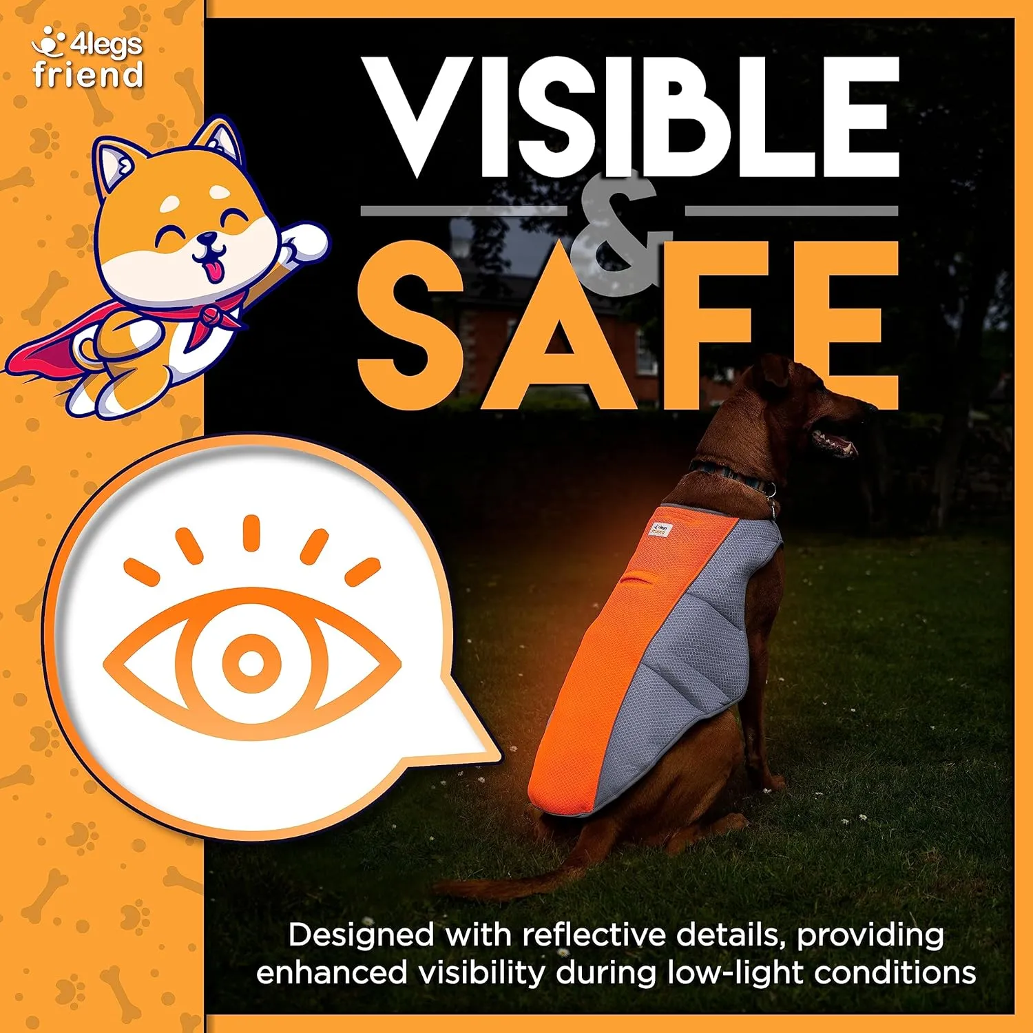 Cooling Vest for Small, Medium to XLarge Dogs - Evaporative Vest for Hot Summer Days - Adjustable Cooling Jacket with Reflective Strips (Orange/Grey, XLarge)