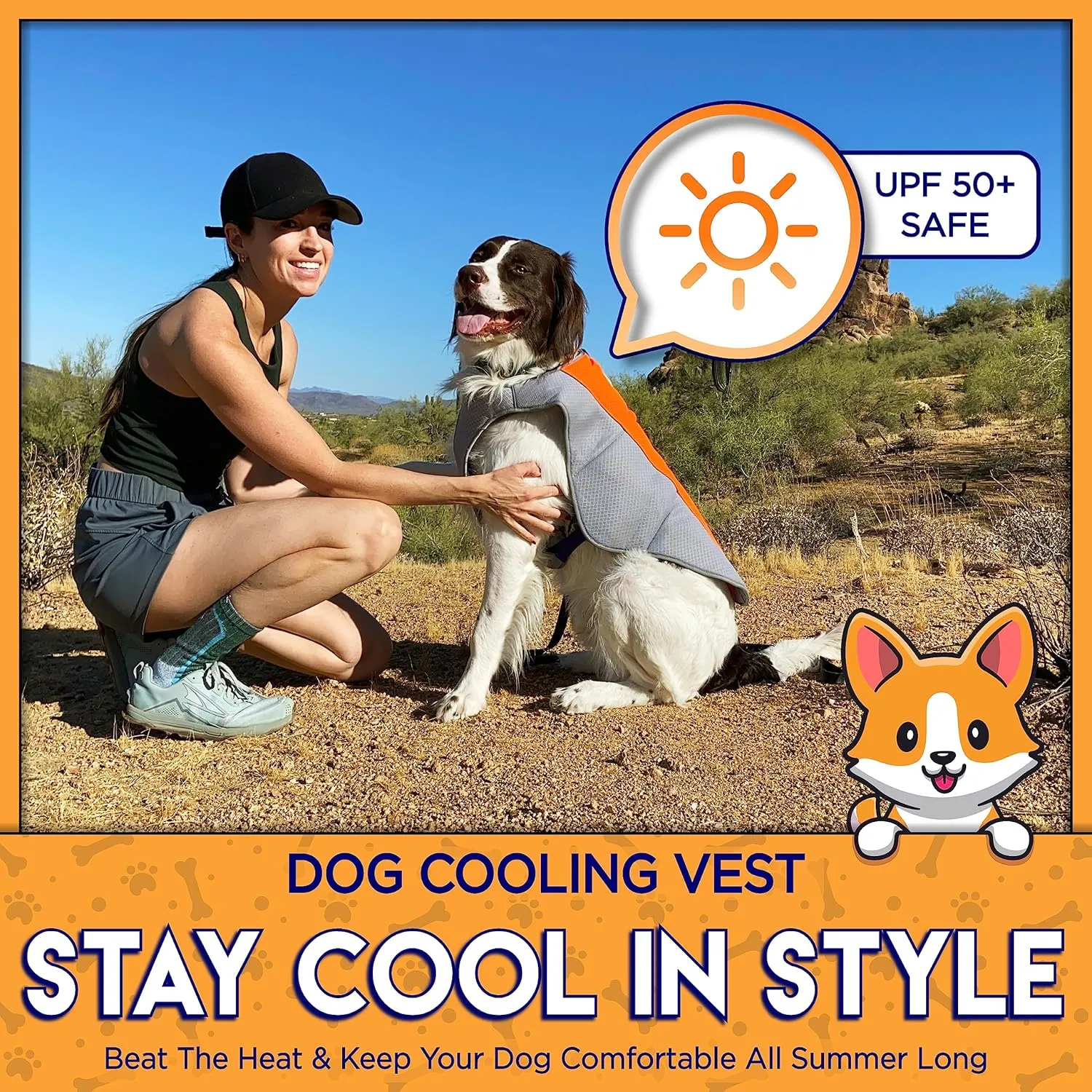 Cooling Vest for Small, Medium to XLarge Dogs - Evaporative Vest for Hot Summer Days - Adjustable Cooling Jacket with Reflective Strips (Orange/Grey, XLarge)