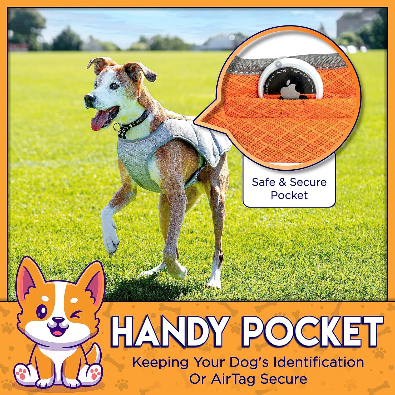 Cooling Vest for Small, Medium to XLarge Dogs - Evaporative Vest for Hot Summer Days - Adjustable Cooling Jacket with Reflective Strips (Orange/Grey, XLarge)