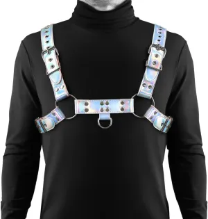 Cosmo Dare Holographic Rainbow Bulldog Chest Harness with D-Ring (Size: L/XL)