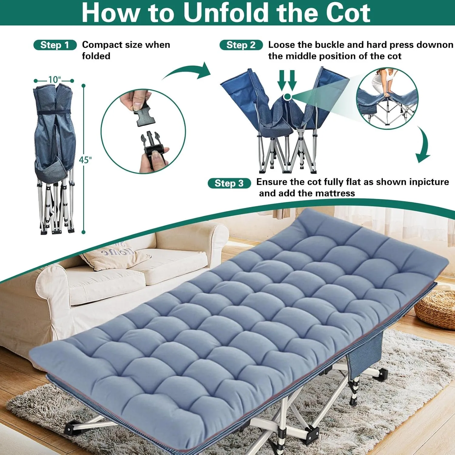 Cot 2 Pack Extra Wide Camping Cot with Comfortable Mattress for Adults Oversize XXL Cots for Camping Bed Folding Cot Heavy Duty with Carry Bag for Outdoor Indoor Home