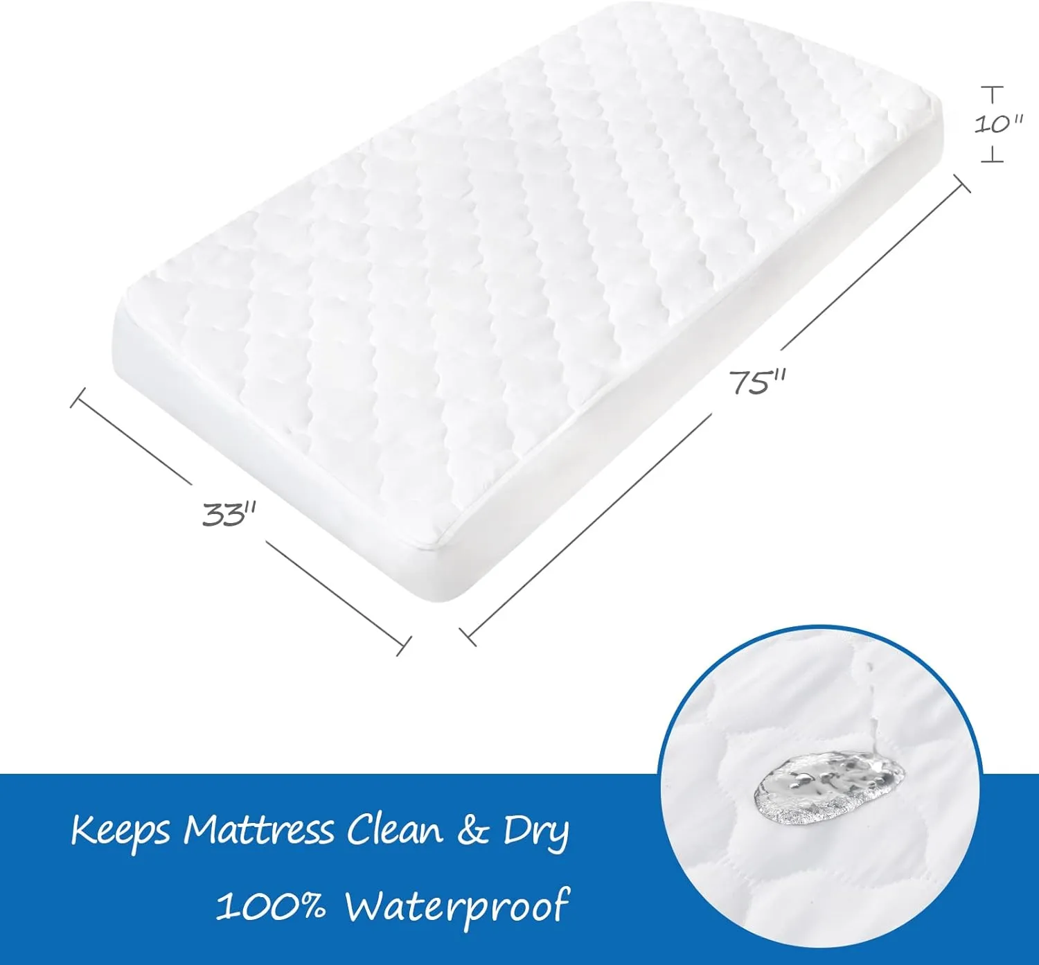 Cot Mattress Pad Waterproof 2 Pack, Quilted Cot Size Mattress Pads Cover 30" X 75" Fitted for Narrow Twin/Camp Bunk/Rvs Bunk/Guest Beds, Soft Microfiber Protector Topper, White (Cover Only)