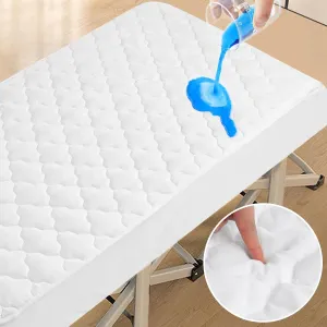 Cot Mattress Protector Pad Waterproof Quilted, Breathable & Cooling Cot Mattresses Cover Fitted for Daybed/Rollaway/Narrow Twin Bed/Camping/RV Bunk with Deep Pocket Up to 10", (White)