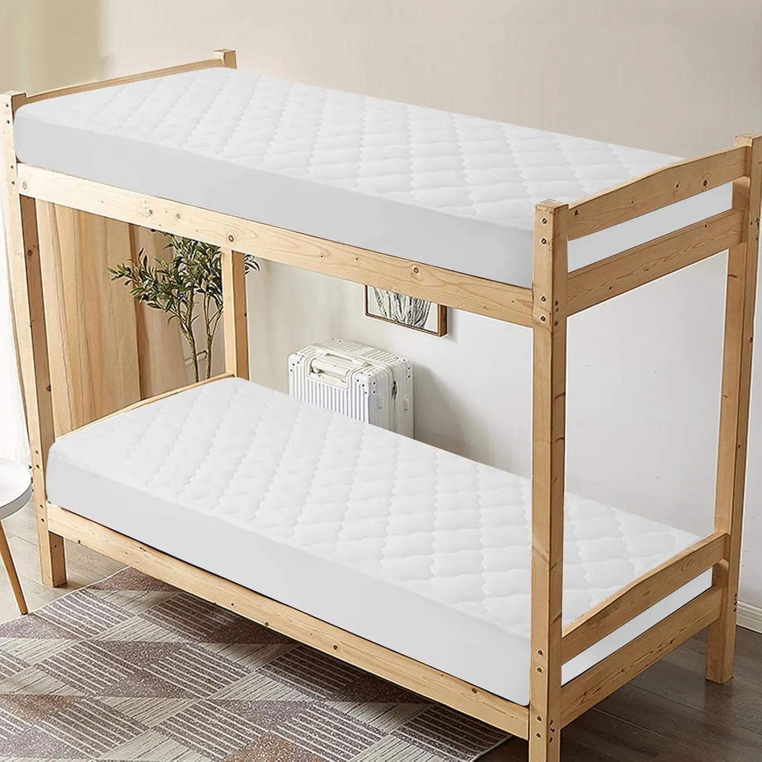 Cot Mattress Protector Pad Waterproof Quilted, Breathable & Cooling Cot Mattresses Cover Fitted for Daybed/Rollaway/Narrow Twin Bed/Camping/RV Bunk with Deep Pocket Up to 10", (White)