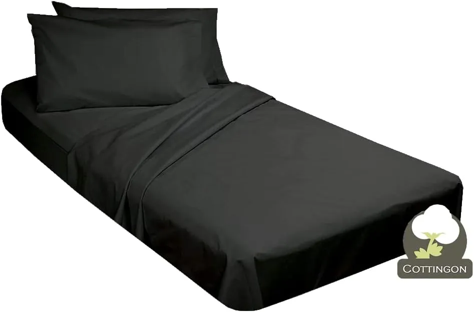 Cot Sheet and Pillow Case 4 Piece Set - 1 cot Fitted Sheet 33" x 75", 1 cot Flat Sheet 64"x 94", 2 Pillow Cases 20"x 30" Perfect for Folding Guest Bed Frame,Rollaway Beds (Dark Grey Solid)