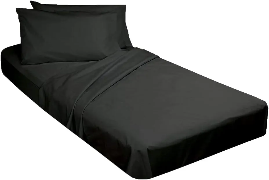 Cot Sheet and Pillow Case 4 Piece Set - 1 cot Fitted Sheet 33" x 75", 1 cot Flat Sheet 64"x 94", 2 Pillow Cases 20"x 30" Perfect for Folding Guest Bed Frame,Rollaway Beds (Dark Grey Solid)