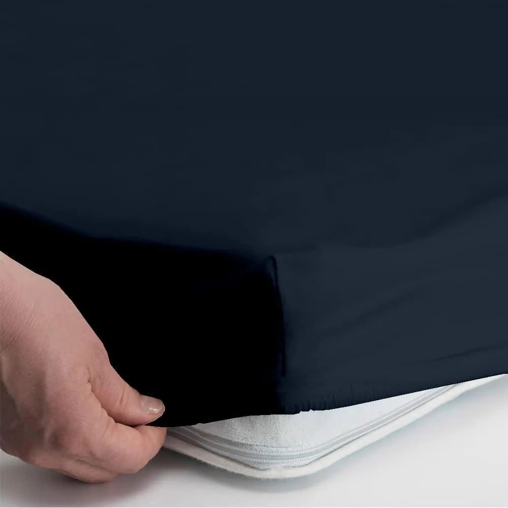 Cot Sheet and Pillow Case 4 Piece Set - 1 cot Fitted Sheet 33" x 75", 1 cot Flat Sheet 64"x 94", 2 Pillow Cases 20"x 30" Perfect for Folding Guest Bed Frame,Rollaway Beds (Navy Blue Solid)