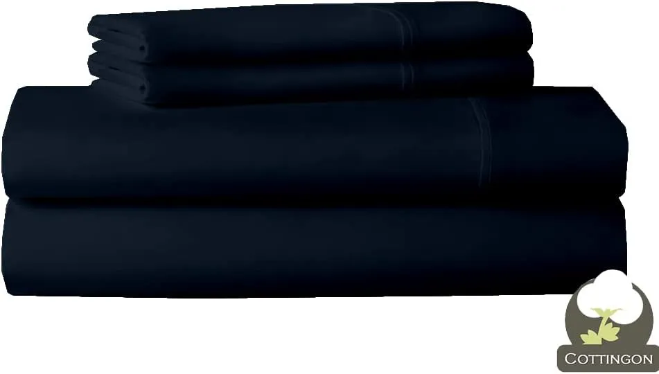 Cot Sheet and Pillow Case 4 Piece Set - 1 cot Fitted Sheet 33" x 75", 1 cot Flat Sheet 64"x 94", 2 Pillow Cases 20"x 30" Perfect for Folding Guest Bed Frame,Rollaway Beds (Navy Blue Solid)