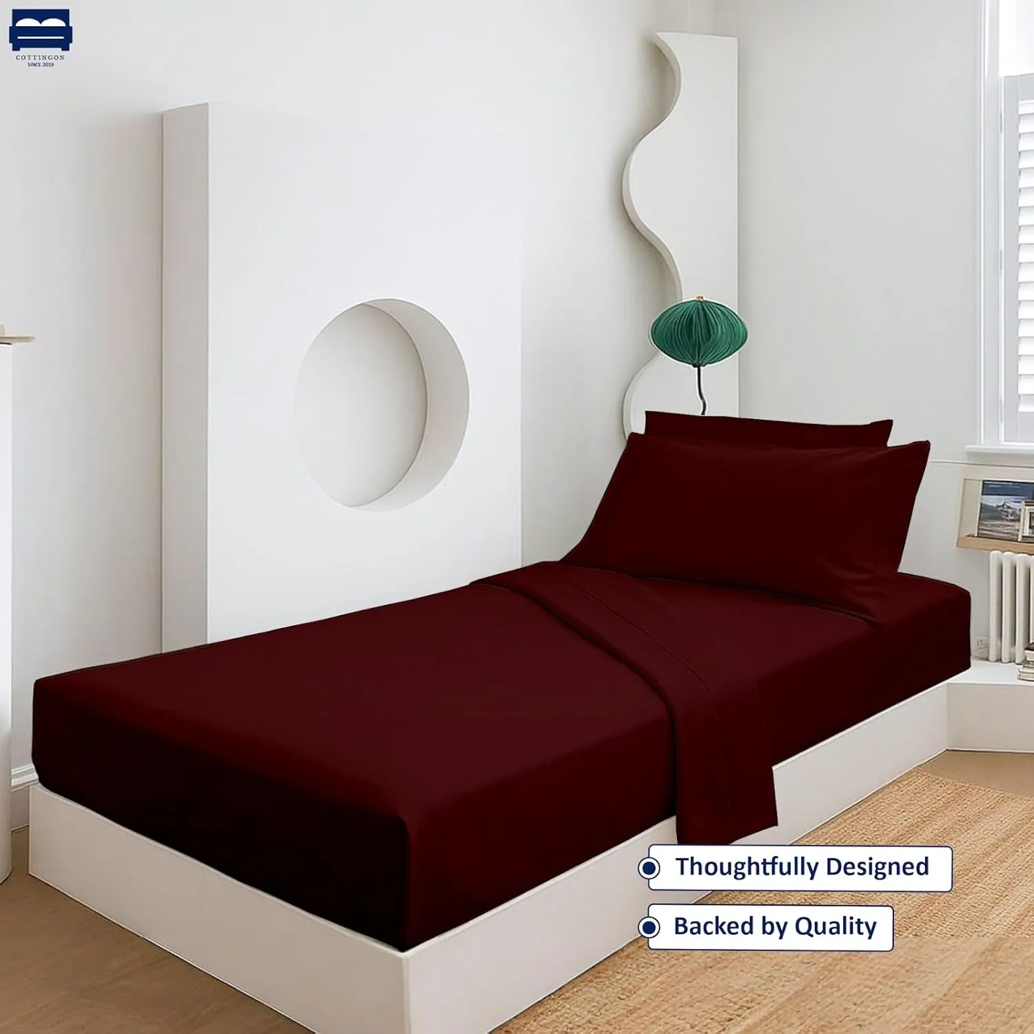 Cottingon 4 Pc Cot Sheets 28"x75" Set, 100% Egyptian Cotton, Perfect for Rollaway Beds, Narrow Twin, Camping, Cot Size, Rv Bunk, Guest Bed Replacement 7" Deep Mattress, Burgundy Solid