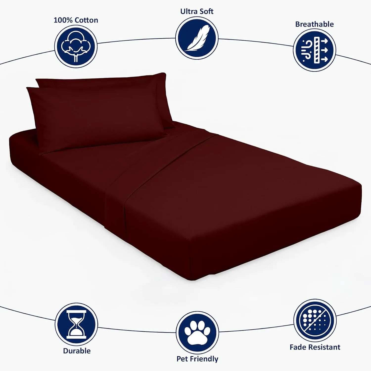 Cottingon 4 Pc Cot Sheets 28"x75" Set, 100% Egyptian Cotton, Perfect for Rollaway Beds, Narrow Twin, Camping, Cot Size, Rv Bunk, Guest Bed Replacement 7" Deep Mattress, Burgundy Solid