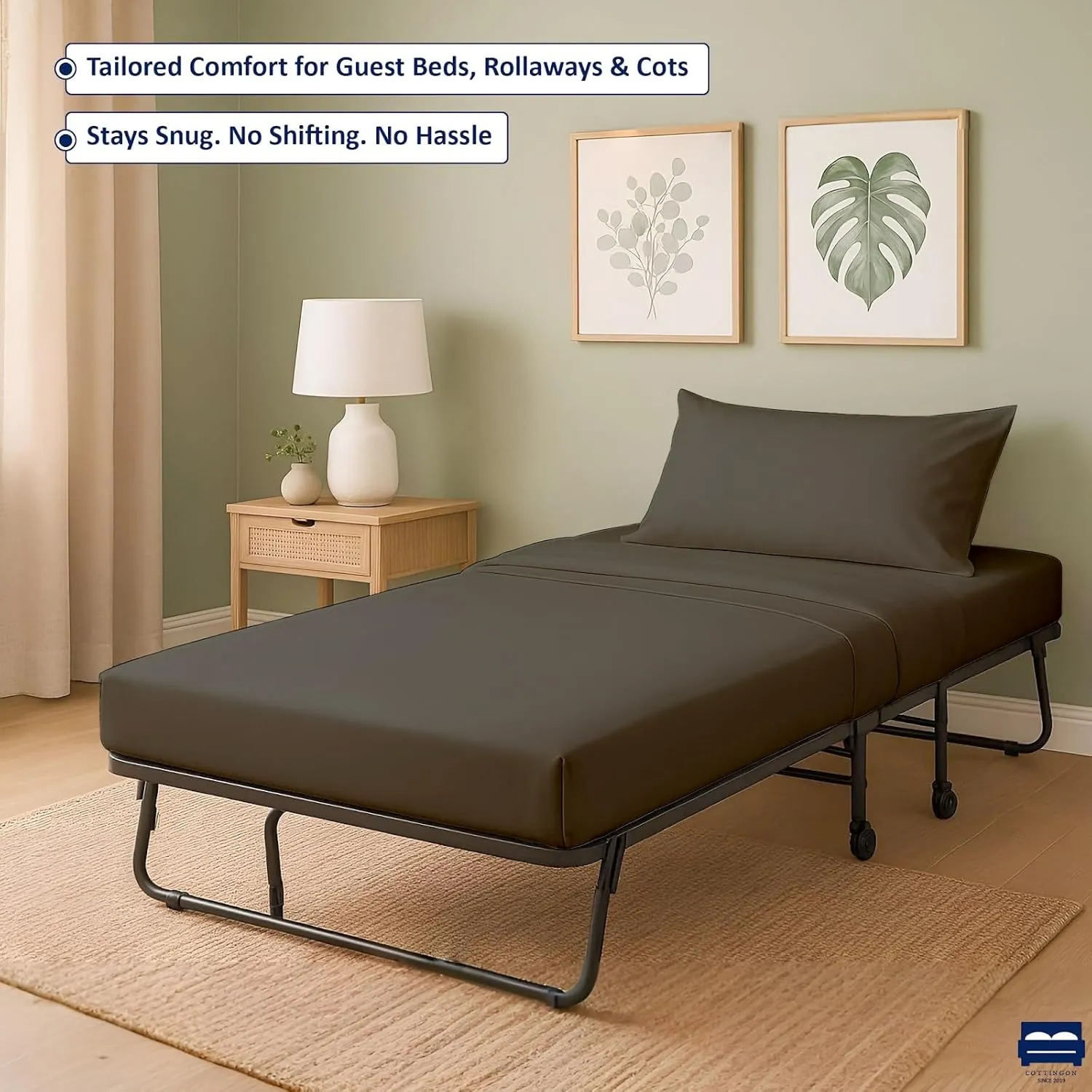 Cottingon 4 Pc Cot Sheets 30"x75" Set, 100% Egyptian Cotton, Perfect for Rollaway Beds, Narrow Twin, Camping, Cot Size, Rv Bunk, Guest Bed Replacement 7" Deep Mattress, Dark Grey Solid