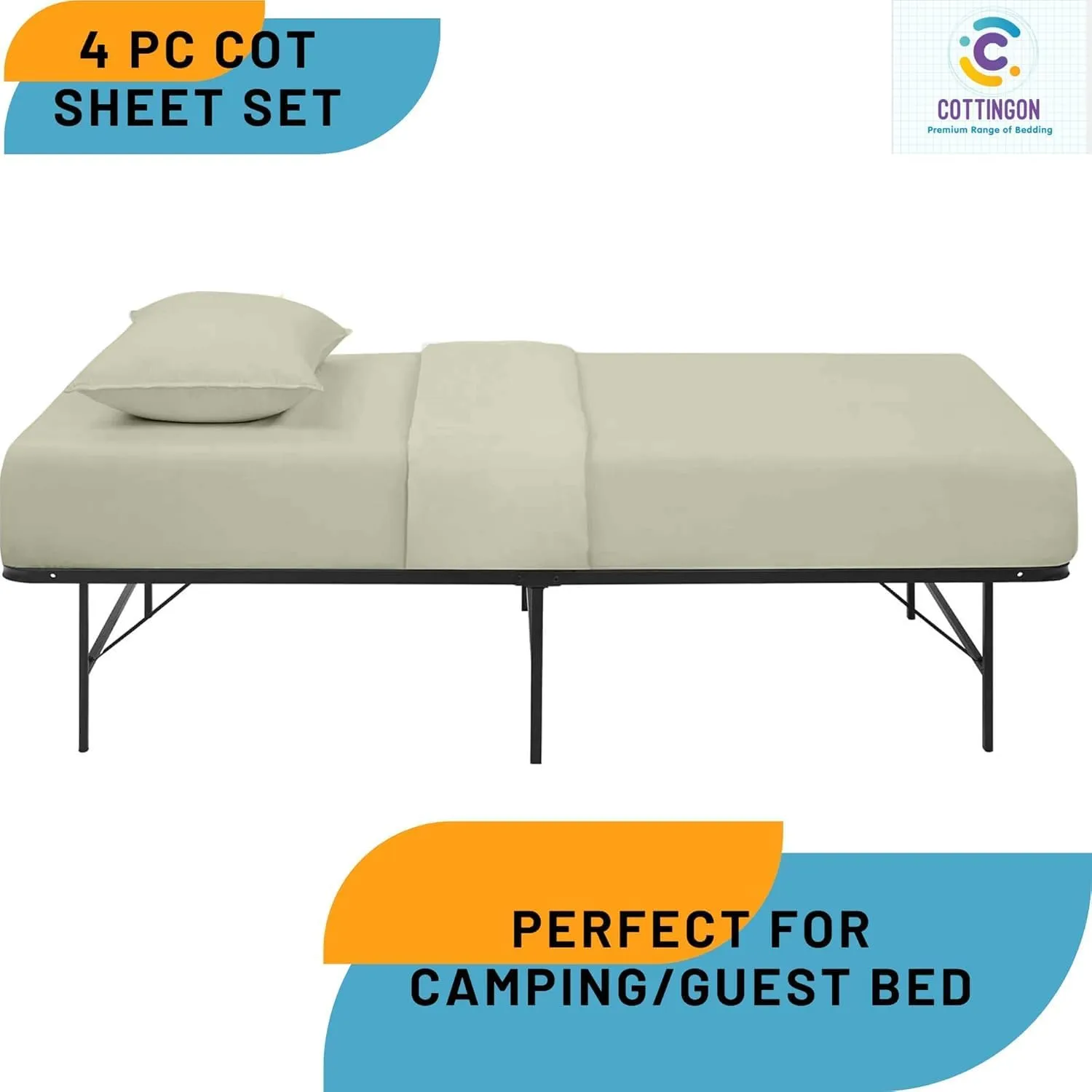 Cottingon 4 Piece Cot Mattress Sheet Set 33"X75", Egyptian Cotton, Soft Sheets, Fits 4 to 7 Inch Deep Pocket for Narrow, Twin,Camper, RV Bunk, Tri Fold Mattress, Ivory