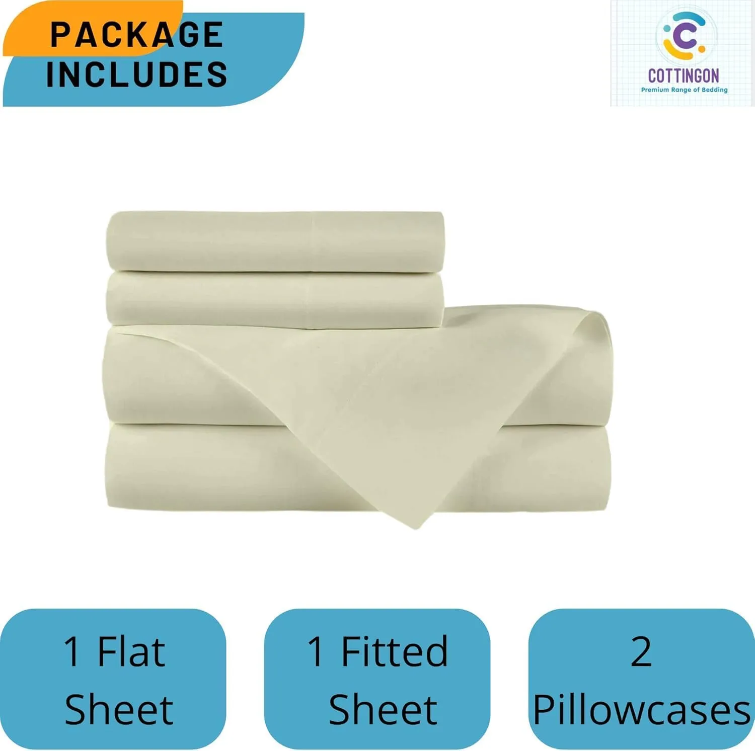 Cottingon 4 Piece Cot Mattress Sheet Set 33"X75", Egyptian Cotton, Soft Sheets, Fits 4 to 7 Inch Deep Pocket for Narrow, Twin,Camper, RV Bunk, Tri Fold Mattress, Ivory