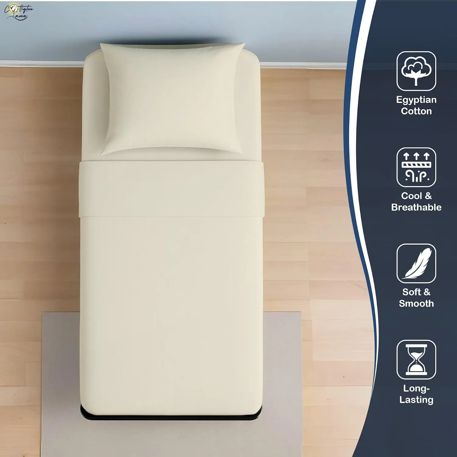 Cottington Lane 4 Piece Cot Sheets Set 25" X 75" with 6 Inch Deep Pocket Ivory Solid, 100% Egyptian Cotton Cot Sheets, Perfect for Narrow Twin, Camp Bunk,Trifold Mattress, Guest Bed Replacement