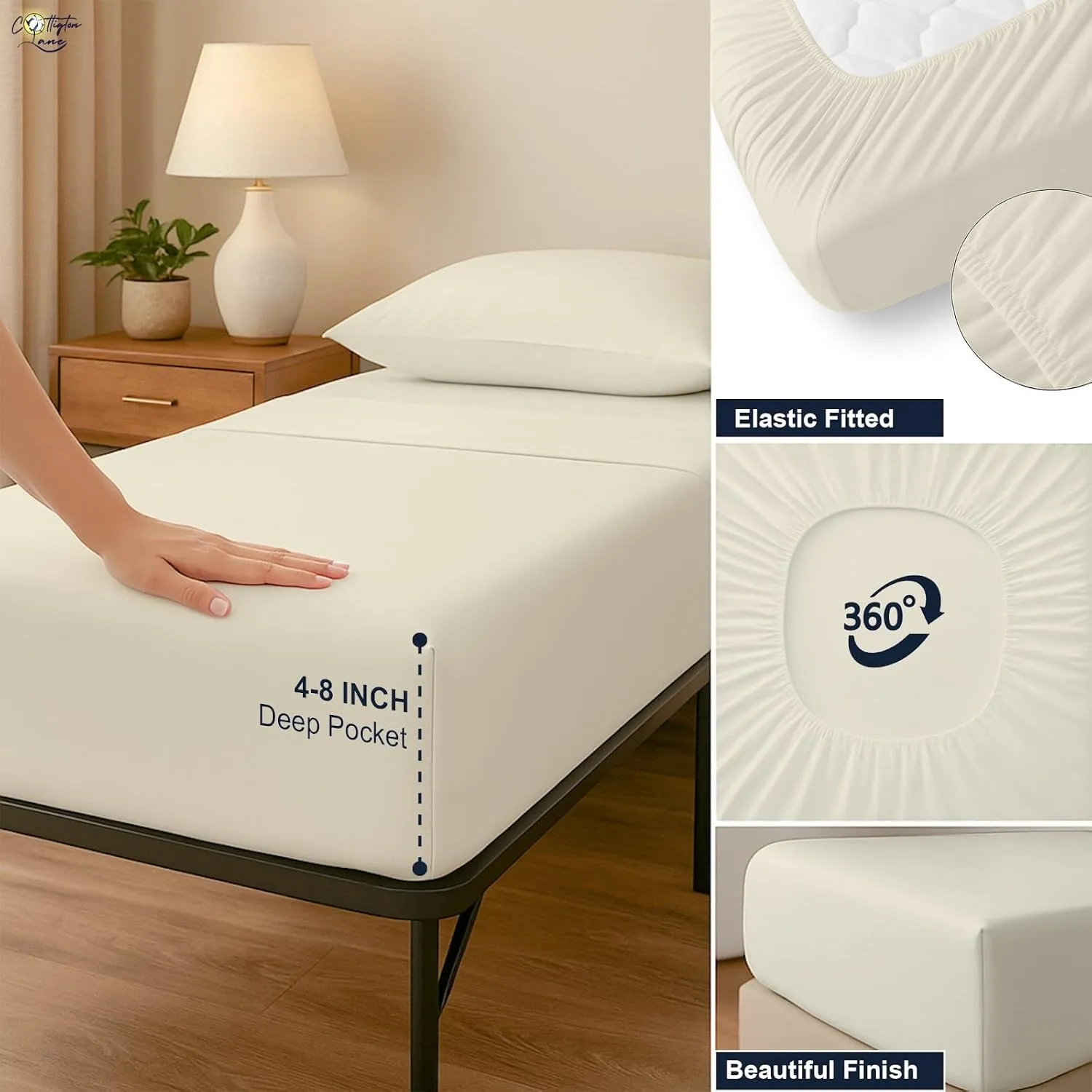 Cottington Lane 4 Piece Cot Sheets Set 25" X 75" with 6 Inch Deep Pocket Ivory Solid, 100% Egyptian Cotton Cot Sheets, Perfect for Narrow Twin, Camp Bunk,Trifold Mattress, Guest Bed Replacement