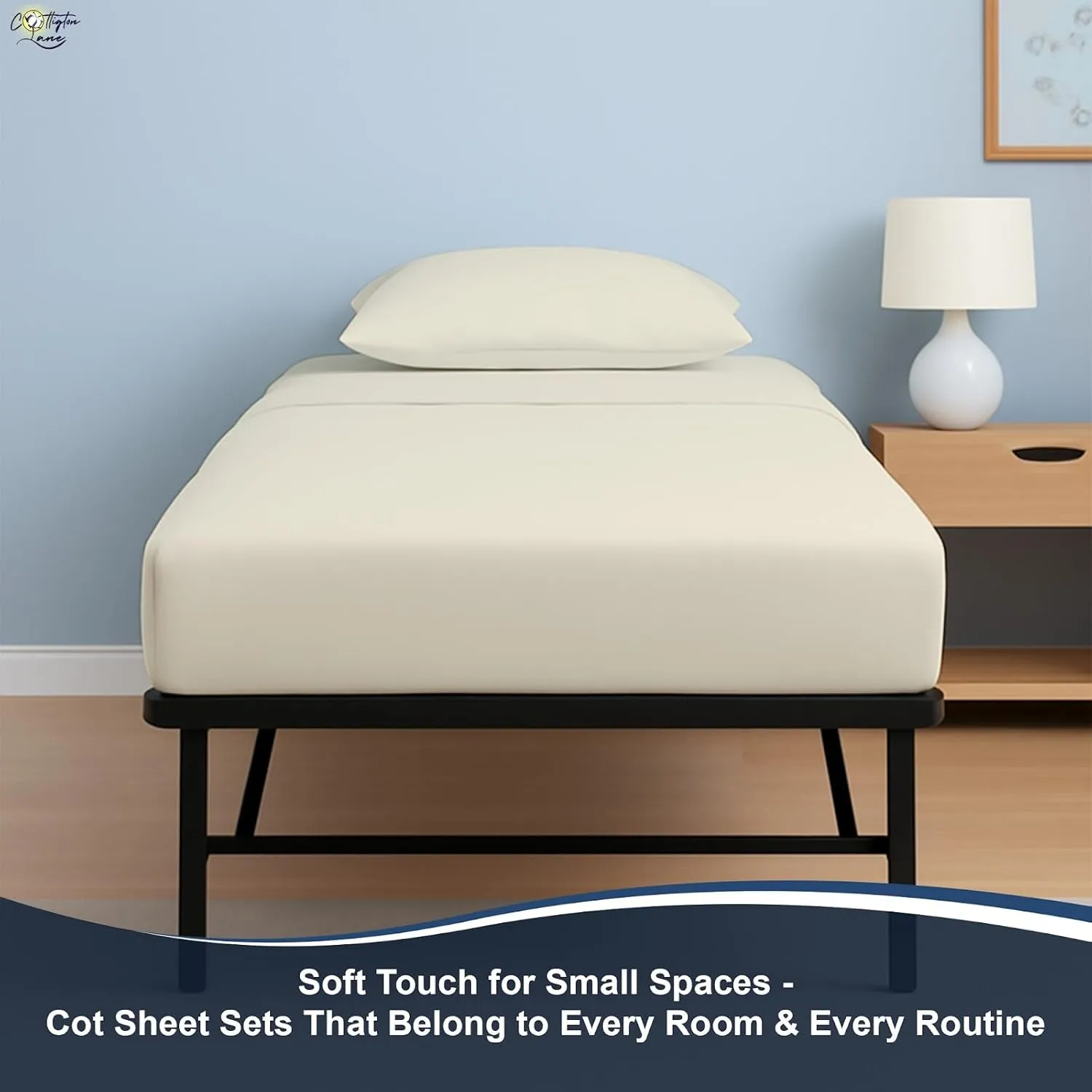 Cottington Lane 4 Piece Cot Sheets Set 25" X 75" with 6 Inch Deep Pocket Ivory Solid, 100% Egyptian Cotton Cot Sheets, Perfect for Narrow Twin, Camp Bunk,Trifold Mattress, Guest Bed Replacement