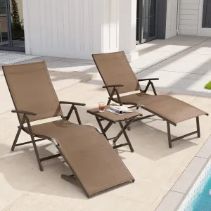Crestlive Products 2PCS Chaise Lounge Chair Outdoor with 1PC Side Table, Aluminum Folding Patio Recliner Chair, Adjustable 8 Positions Assemble-Free