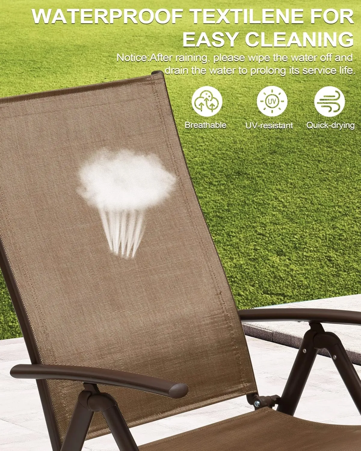 Crestlive Products Folding Patio Chaise Lounge Chair Outdoor, Aluminum Adjustable Outdoor Pool Recliner Chair, Assemble-Free, 8 Positions