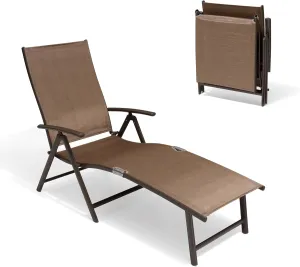 Crestlive Products Folding Patio Chaise Lounge Chair Outdoor, Aluminum Adjustable Outdoor Pool Recliner Chair, Assemble-Free, 8 Positions