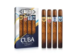 Cuba Quad I by Cuba for Men - 4 Pc Gift Set 1.17oz Cuba Gold EDT Spray, 1.17oz Cuba Royal EDT Spray, 1.17oz Cuba Winner EDT Spray, 1.17oz Cuba Shadow EDT Spray