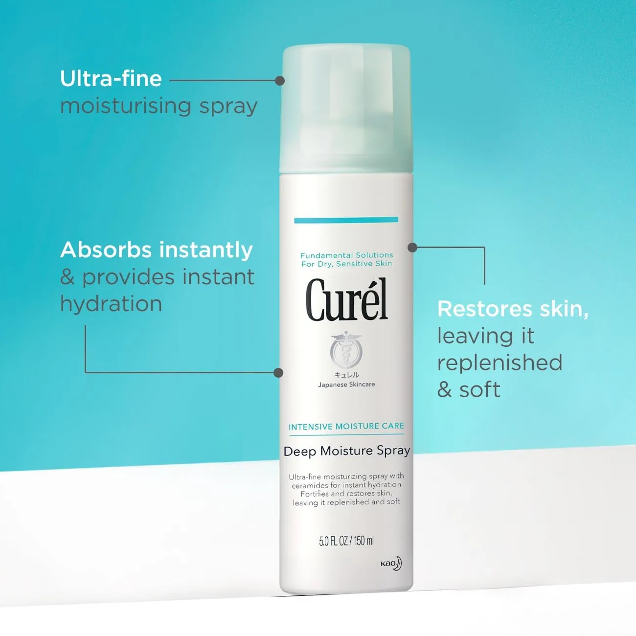 Curel Japanese Skin Care Deep Moisture Spray, Spray on Moisturizer for Dry Skin, Face Hydrating spray with Ceramides, 5 Oz