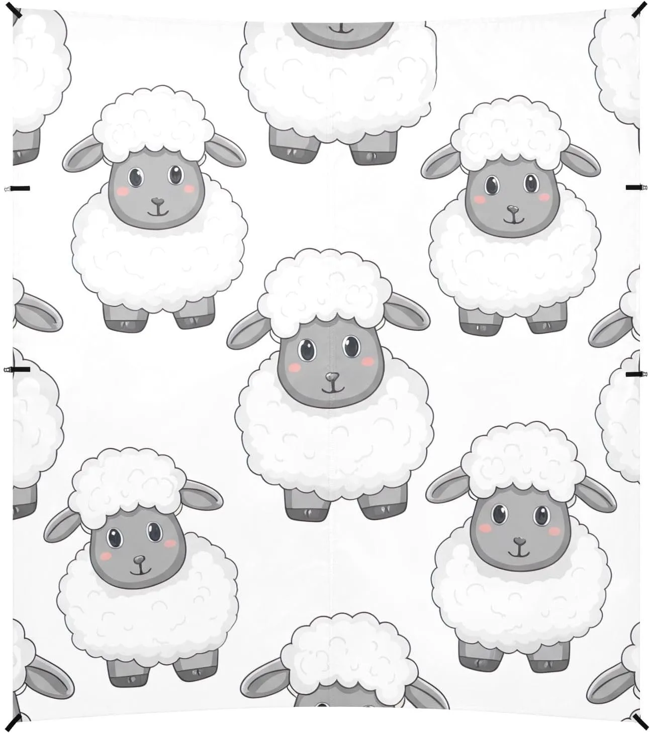 Cute Cartoon Sheep White Tent Beach Canopy Patio Sun Shade Outdoor for Adults Camping Sun Shelter Canopies with Sand Anchor Poles 9.2 × 10.5 FT