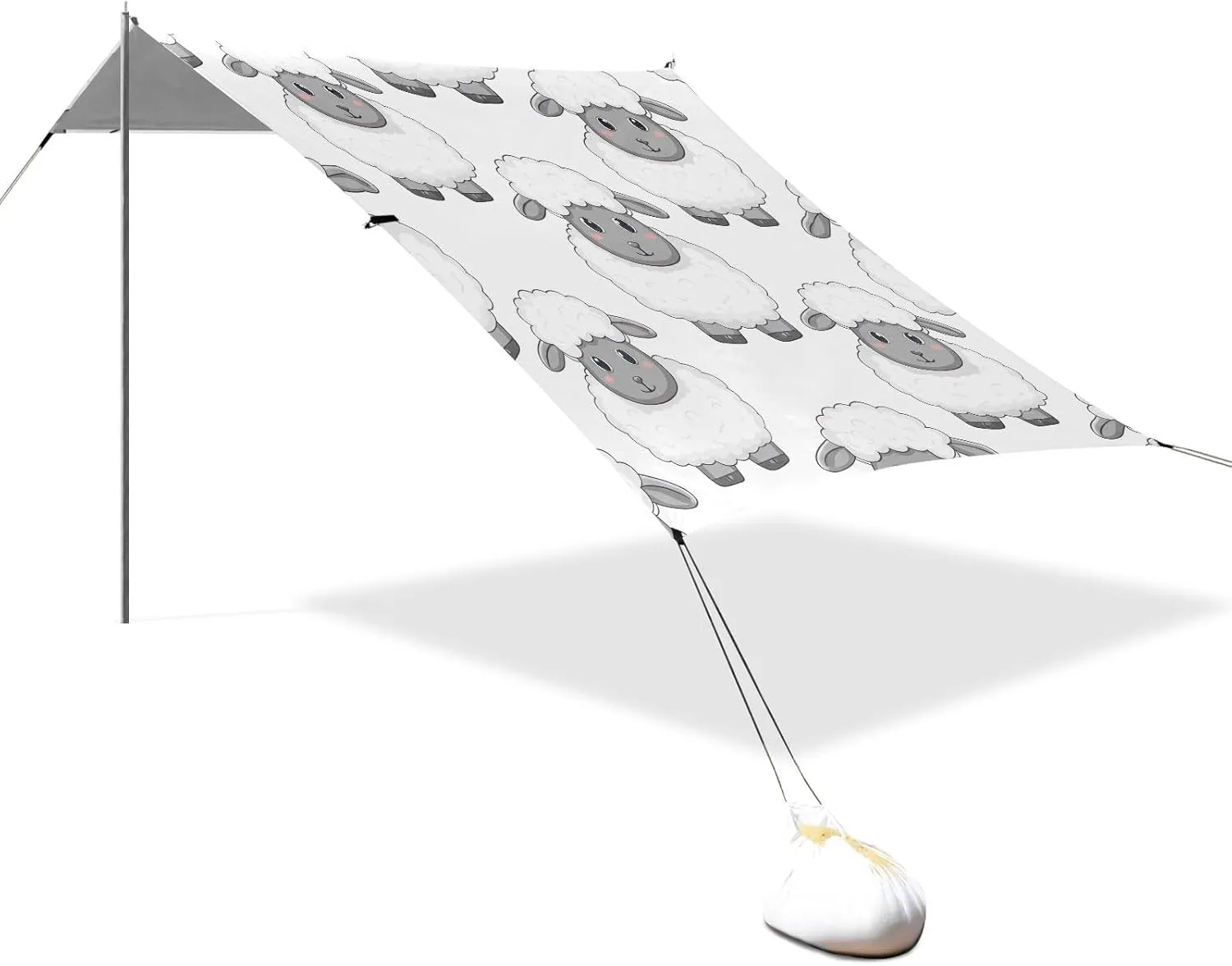 Cute Cartoon Sheep White Tent Beach Canopy Patio Sun Shade Outdoor for Adults Camping Sun Shelter Canopies with Sand Anchor Poles 9.2 × 10.5 FT