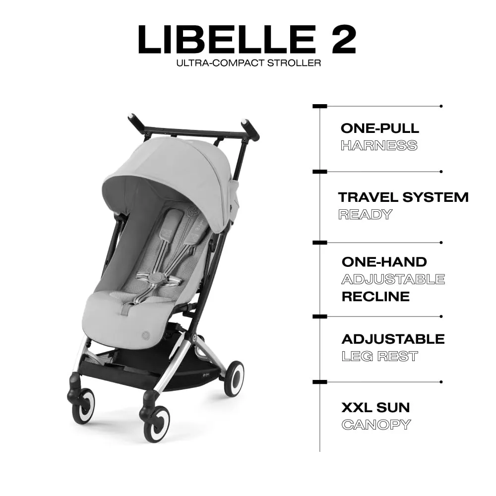 Cybex Libelle 2 Travel pockit Baby Stroller - Lightweight Carry-On Travel Stroller for Airplane with One-Hand Recline, Compatible with CYBEX Car Seats, Fog Grey