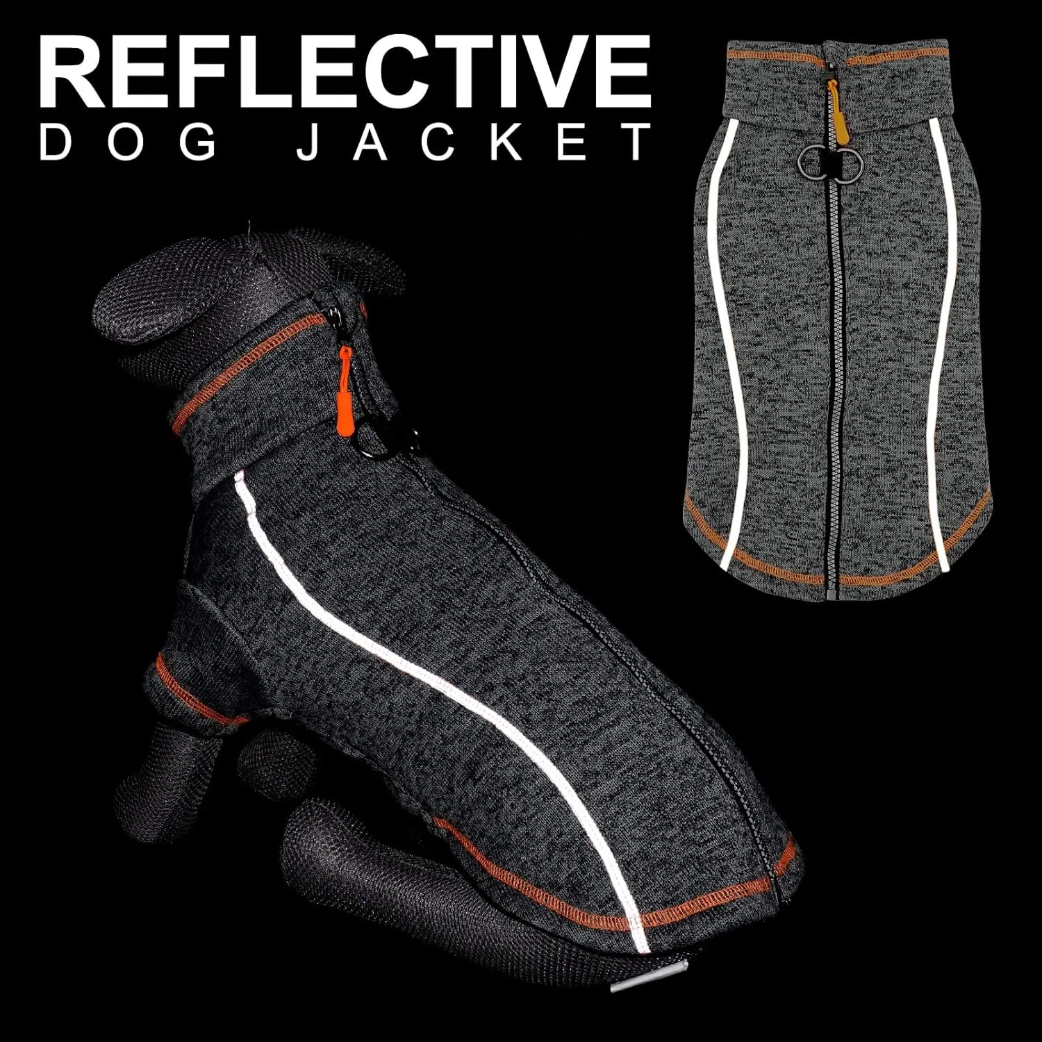 cyeollo Dog Sweater Coat Fleece Jacket Dog Clothes Reflective Zip Up Jackets with Dual D Ring Warm Winter Coat for Small Dogs, Grey Medium